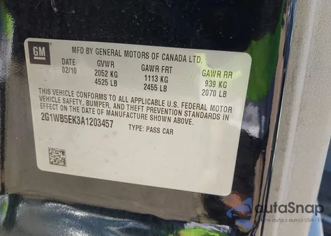 2010 Chevrolet Impala Lt from USA, damaged, VIN 2G1WB5EK3A1203457